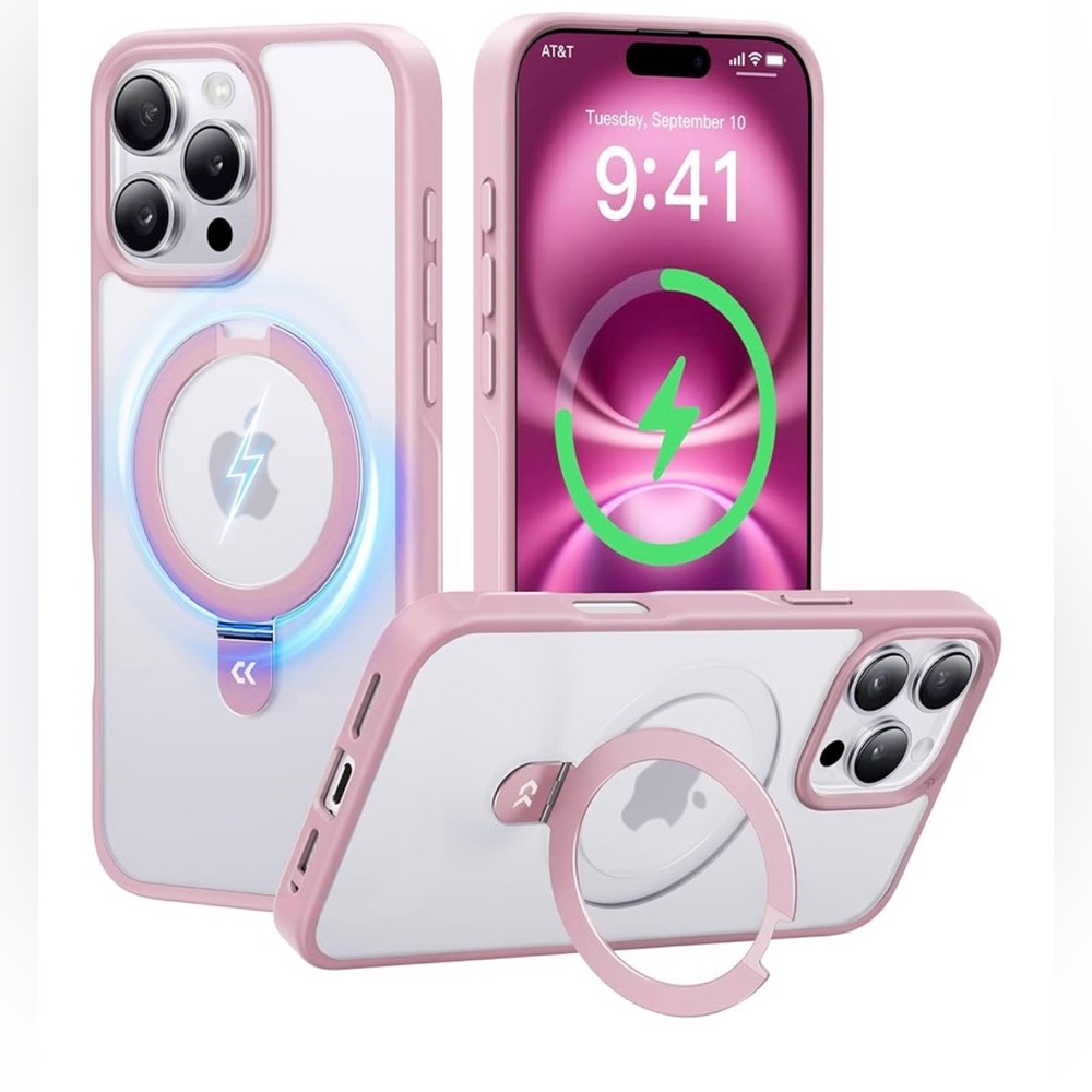 Casekoo Magicstand iPhone 14 Pro pink case with magnetic stand.